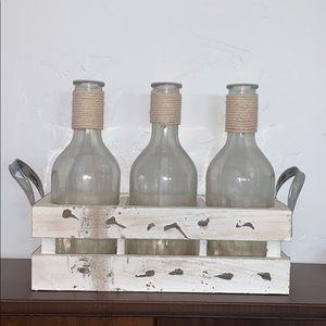 Rustic glass vases with wooden stand